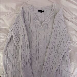 Elegant V-Neck Cable Knit Sweater - Soft Gray